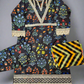 MB black and cobalt blue colour floral print cotton shalwar kameez
