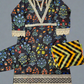 MB black and cobalt blue colour floral print cotton shalwar kameez
