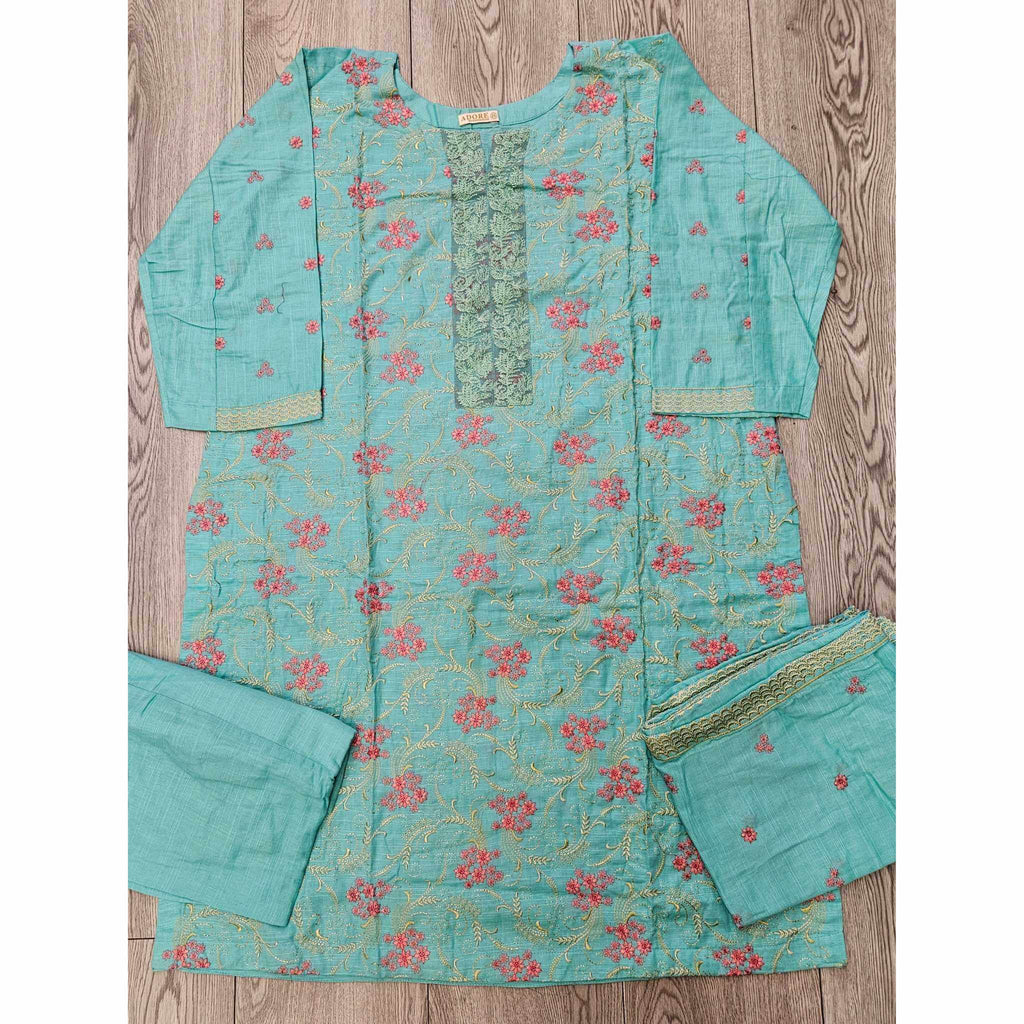 Sea Green Khaddar Winter Shalwar Kameez | Thread Embroidery | Sizes 2XL-4XL