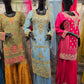 Pale teal and antique gold hand embroidered palazzo suit