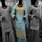 Pale teal and antique gold hand embroidered palazzo suit