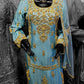 Pale teal and antique gold hand embroidered palazzo suit
