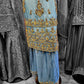 Pale teal and antique gold hand embroidered palazzo suit