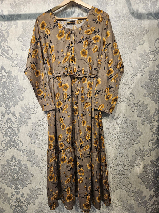 Women's Casual Cotton Dress - Wheat Floral Print Summer Holiday Vacation Dress