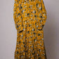 Women's Casual Cotton Dress - Mustard and Green Floral Print Summer Holiday Vacation Dress