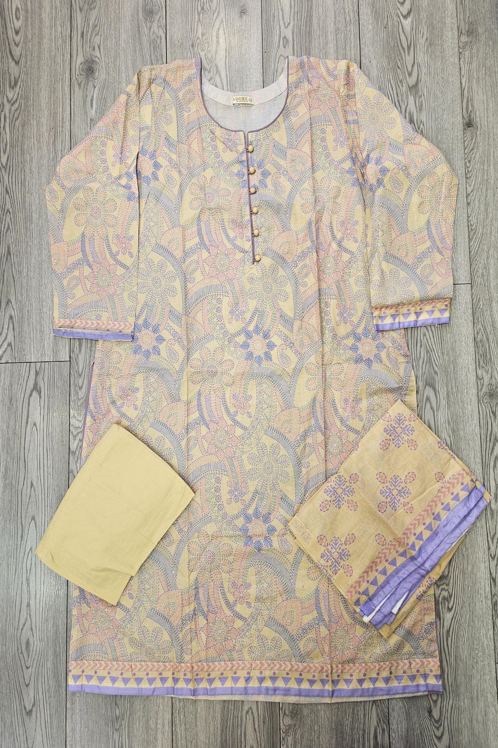 ALK Cream & Purple Geometric Shalwar Kameez | Cotton Pakistani Suit (M-7XL)
