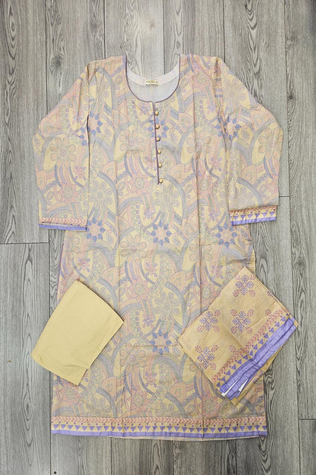 ALK Cream & Purple Geometric Shalwar Kameez | Cotton Pakistani Suit (M-7XL)
