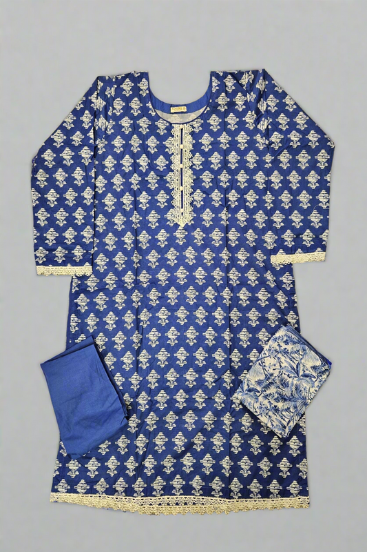 ALK Royal Blue & White Geometric Shalwar Kameez | Cotton Pakistani Suit (M-7XL)