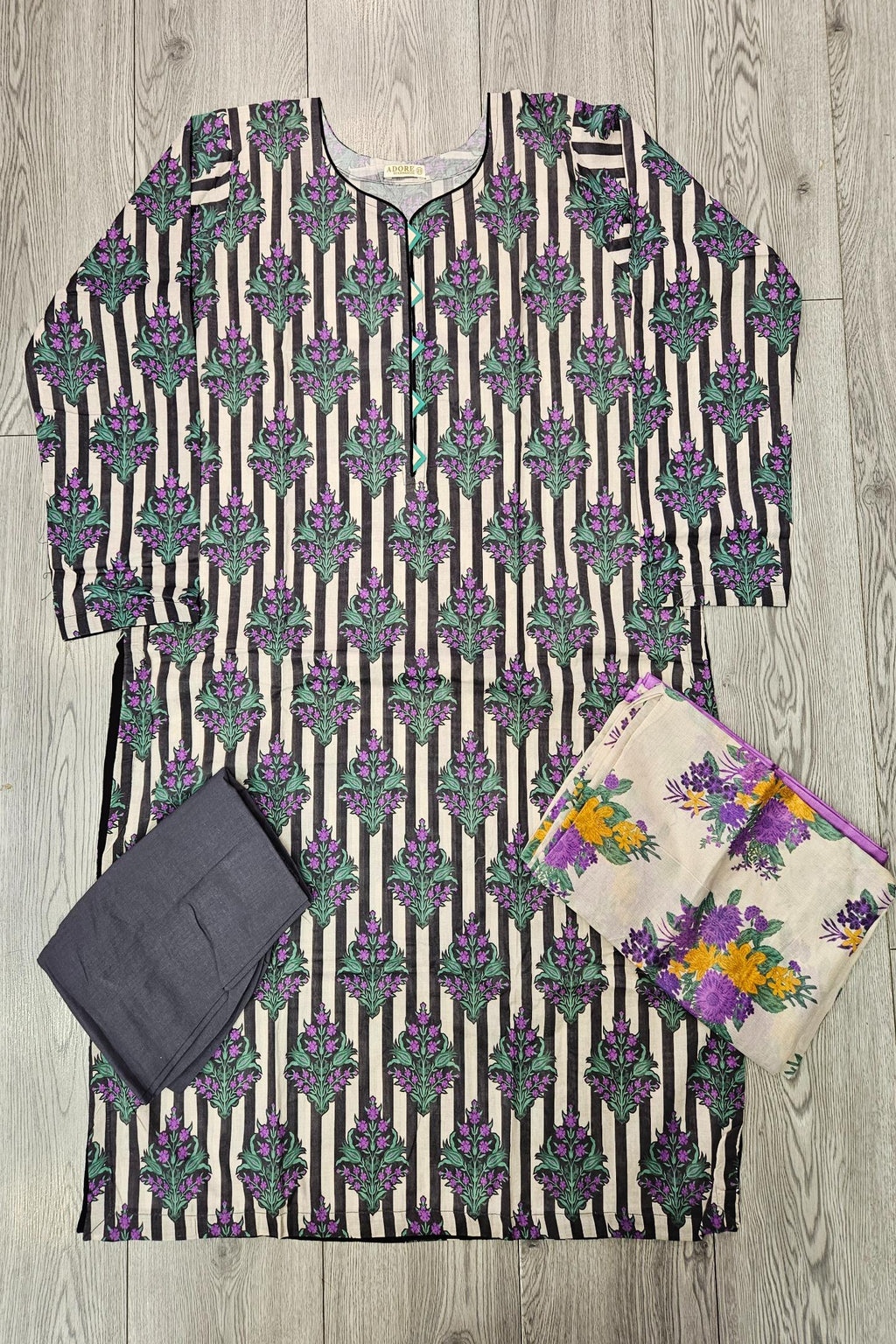 ALK Black & Grape Floral Shalwar Kameez | Cotton Pakistani Suit (Sizes M-7XL)