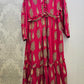 Blossom & Grace Cerise Pink & Cream Floral Maxi Dress with Belt & Button Front | Cotton | Sizes S to 7XL