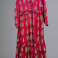 Blossom & Grace Cerise Pink & Cream Floral Maxi Dress with Belt & Button Front | Cotton | Sizes S to 7XL