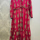 Blossom & Grace Cerise Pink & Cream Floral Maxi Dress with Belt & Button Front | Cotton | Sizes S to 7XL