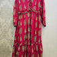 Blossom & Grace Cerise Pink & Cream Floral Maxi Dress with Belt & Button Front | Cotton | Sizes S to 7XL