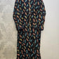 Midnight Blooms Black, Blue & Coral Floral Maxi Dress with Belt | Button Front | Sizes S-7XL
