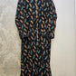 Midnight Blooms Black, Blue & Coral Floral Maxi Dress with Belt | Button Front | Sizes S-7XL