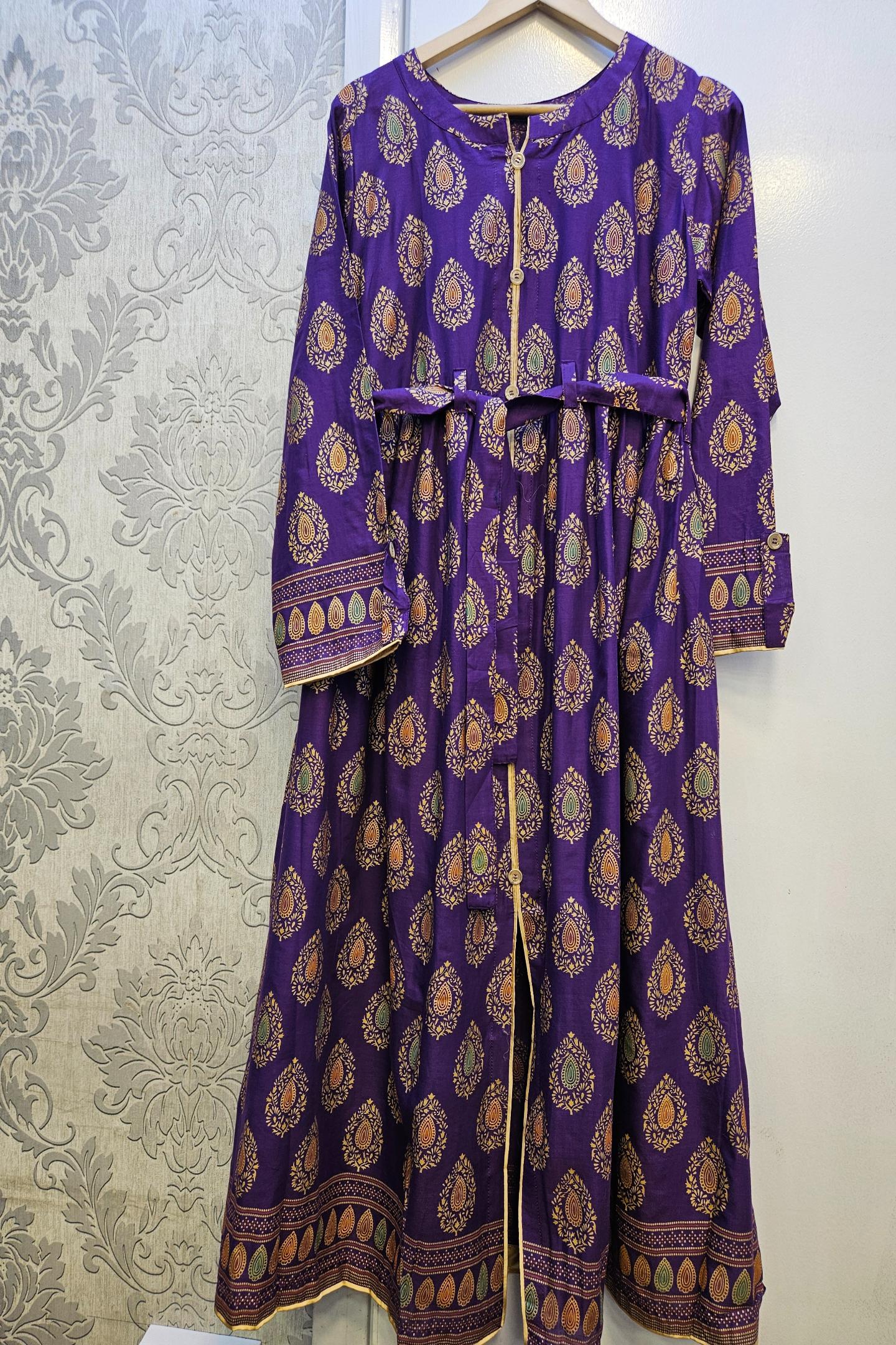 Decadence Cadbury Purple Gold Print Maxi Dress | Sizes S to 6XL | Premium Cotton