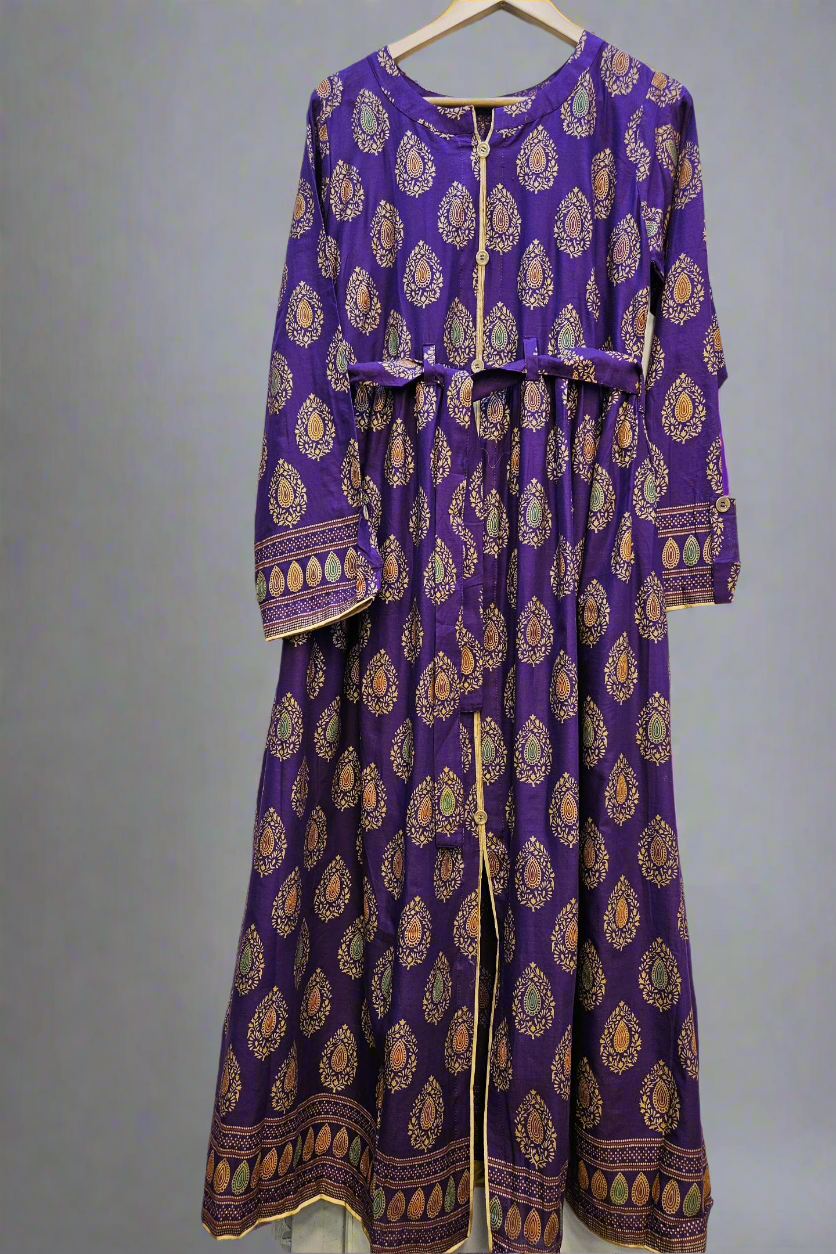 Decadence Cadbury Purple Gold Print Maxi Dress | Sizes S to 6XL | Premium Cotton