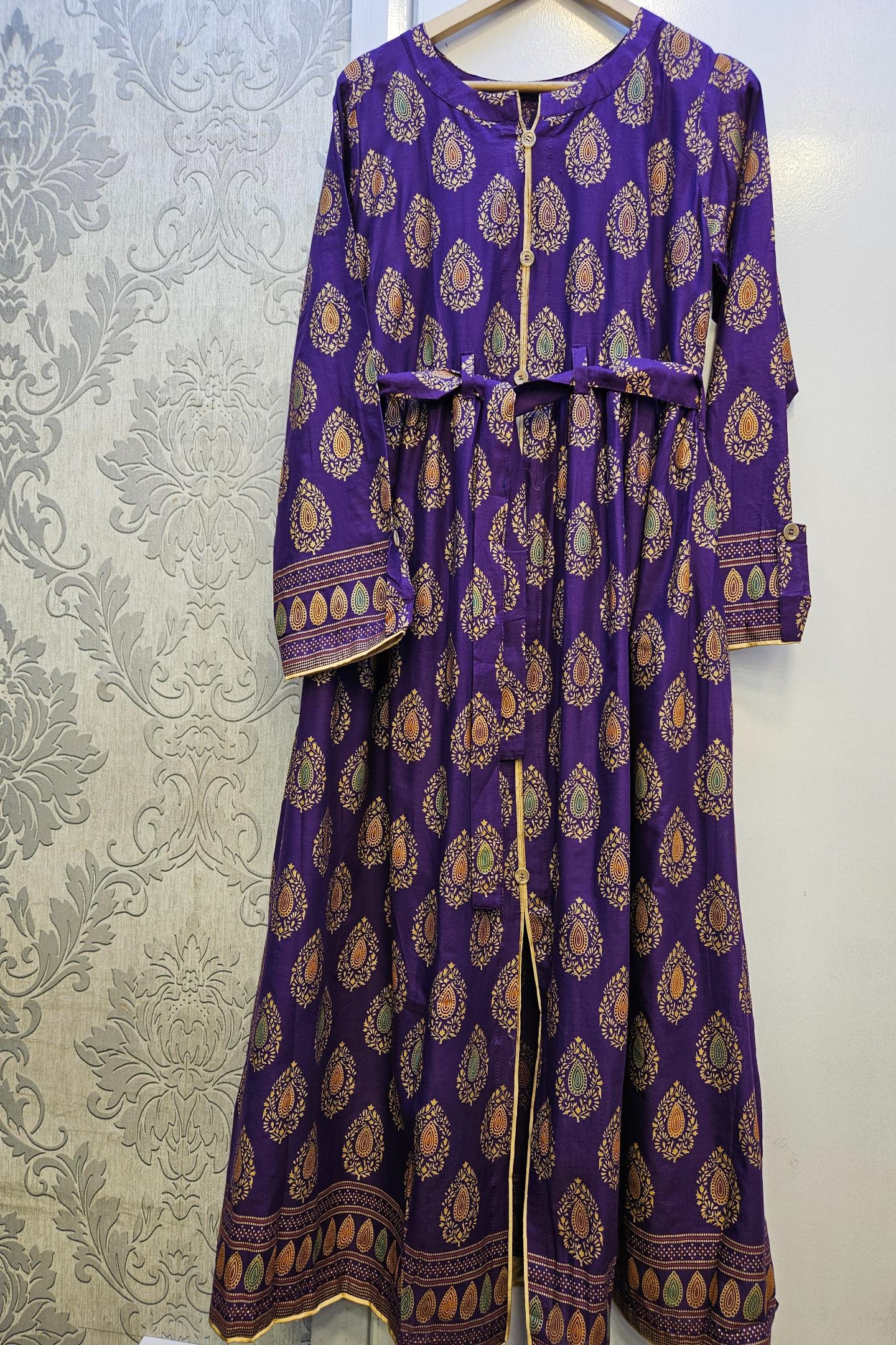 Decadence Cadbury Purple Gold Print Maxi Dress | Sizes S to 6XL | Premium Cotton