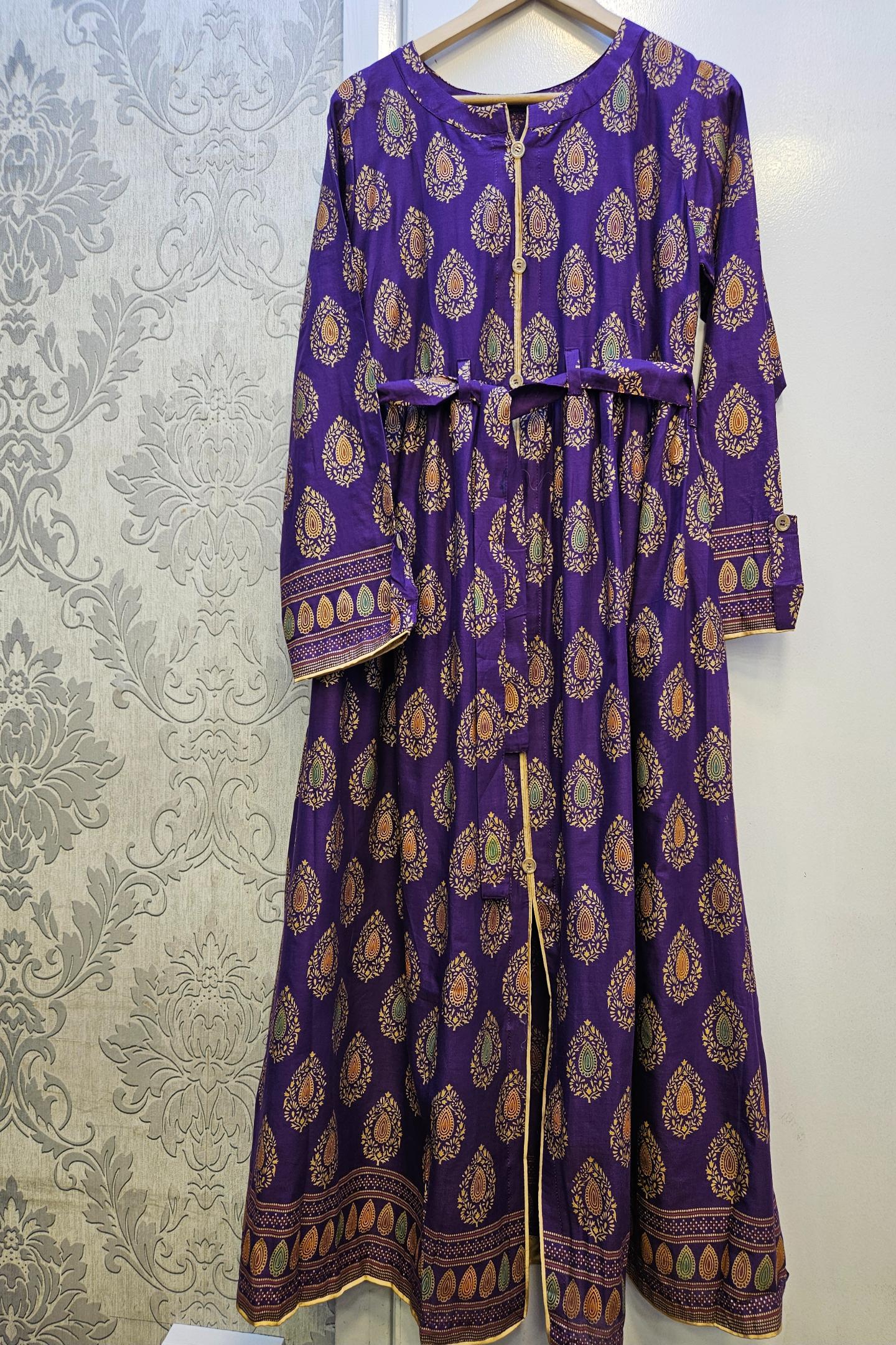 Decadence Cadbury Purple Gold Print Maxi Dress | Sizes S to 6XL | Premium Cotton