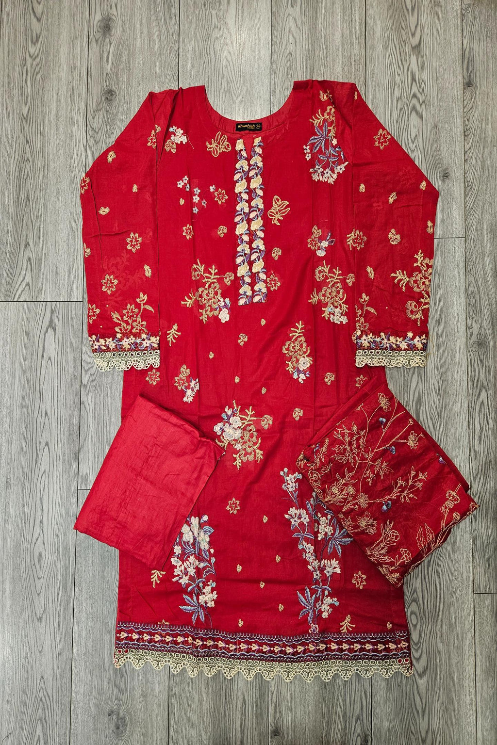 Radiant Ruby: Multi-Colour Embroidered Viscose Shalwar Kameez (Small to 7XL)