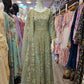 Enchanted Garden: Mint Green and Peach Pink Embellished Net Maxi Dress with Organza Dupatta (Small to 7XL)