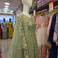 Enchanted Garden: Mint Green and Peach Pink Embellished Net Maxi Dress with Organza Dupatta (Small to 7XL)