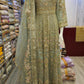 Enchanted Garden: Mint Green and Peach Pink Embellished Net Maxi Dress with Organza Dupatta (Small to 7XL)