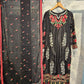 ETHN Black Chikan Kameez | White & Pink Thread Embroidery | Laser Cut Viscose Suit (M-7XL)