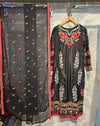 ETHN Black Chikan Kameez | White & Pink Thread Embroidery | Laser Cut Viscose Suit (M-7XL)