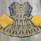 Grey Silk Peplum Top & Gold Embroidered Sharara Set | All-Over Embroidery | Sizes Small-8XL
