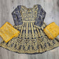 Grey Silk Peplum Top & Gold Embroidered Sharara Set | All-Over Embroidery | Sizes Small-8XL