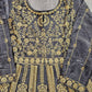 Grey Silk Peplum Top & Gold Embroidered Sharara Set | All-Over Embroidery | Sizes Small-8XL