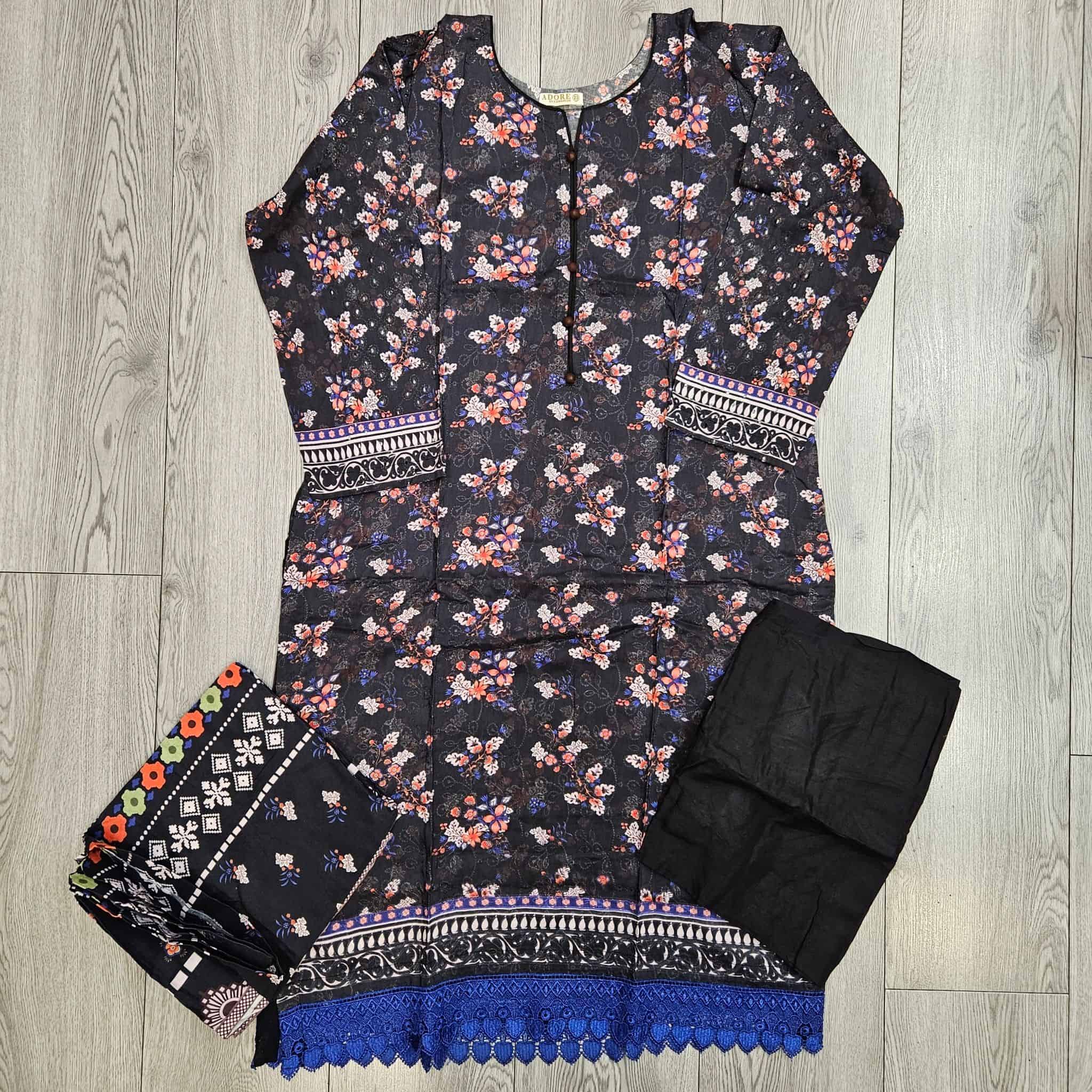 Navy Blue, Plum, Purple & Black Floral Print Linen Shalwar Kameez | Chikan Kari Embroidery | Winter Wear (Small-7XL)