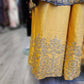 Grey Silk Peplum Top & Gold Embroidered Sharara Set | All-Over Embroidery | Sizes Small-8XL
