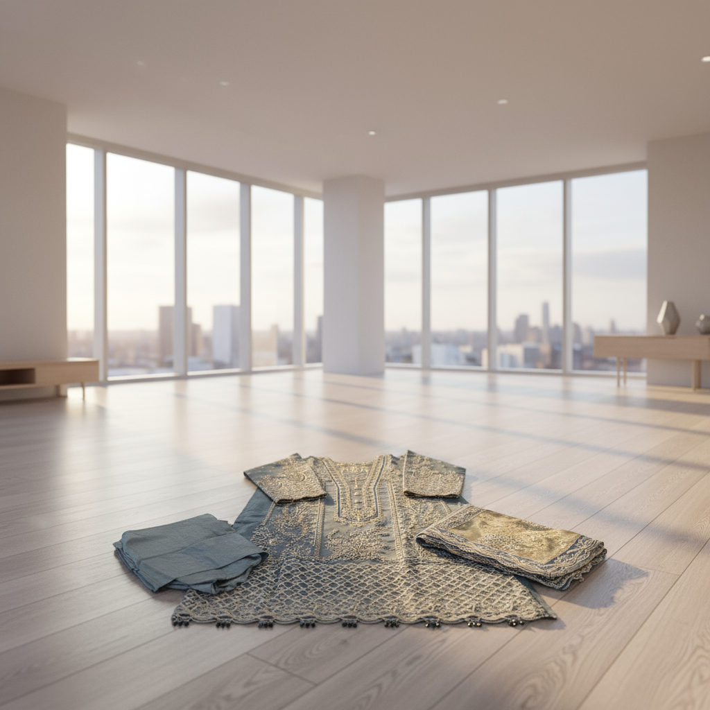 QMR teal blue and gold colour hand embellished in pearls crystals stones