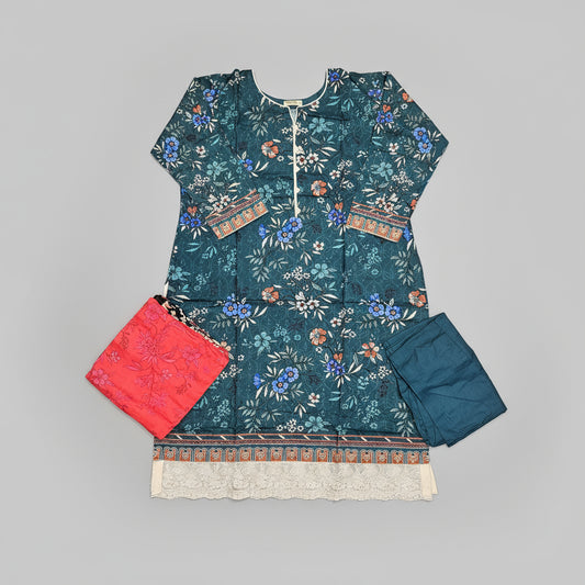 Teal Blue Linen Viscose Shalwar Kameez | Chikan Embroidery | Sizes Up to 8XL