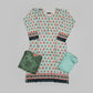 Sea Green & Mint Linen Viscose Suit | Orange Pink Symmetrical Print | Chikan Embroidery | Sizes Up to 8XL