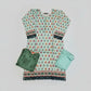 Sea Green & Mint Linen Viscose Suit | Orange Pink Symmetrical Print | Chikan Embroidery | Sizes Up to 8XL