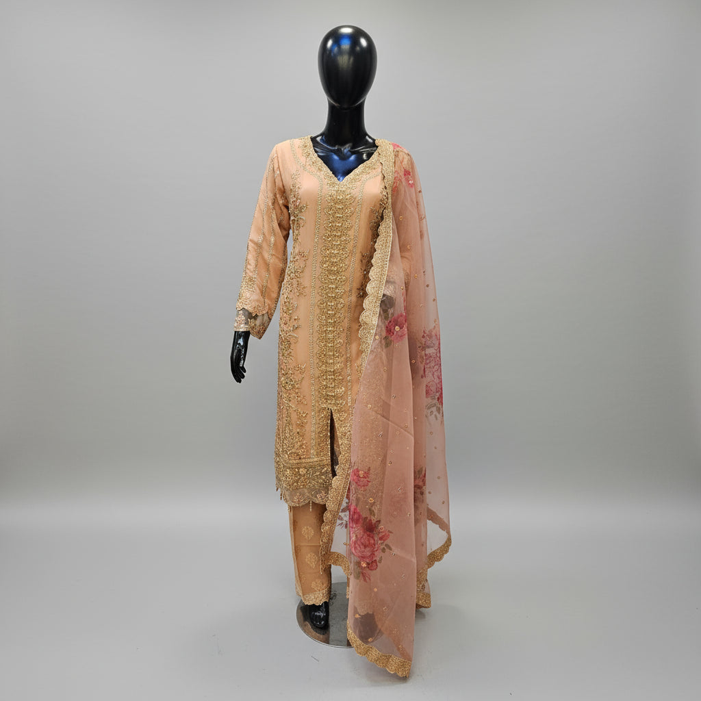 peach pink colour embroidered kameez