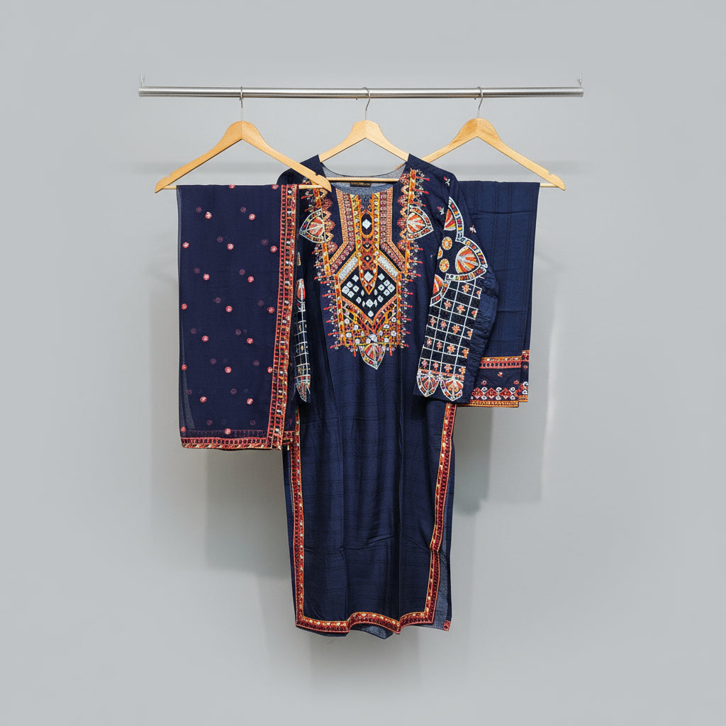 navy blue embroidered kameez