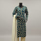 teal blue colour printed kameez with trouser and dupatta