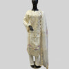 manequin wearing a off white colour embroidered kameez with trouser and dupatta