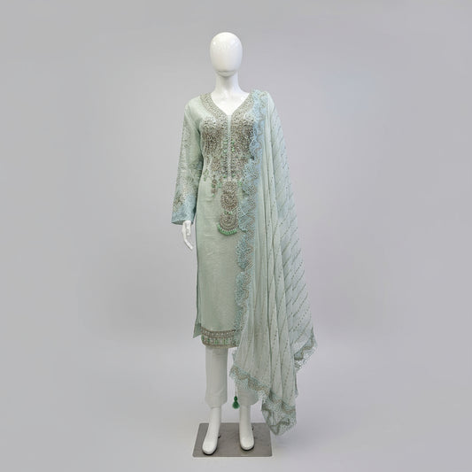 MB Pastel Blue Hand Embroidered Kameez | All-Over Embroidery | Sizes Up to 8XL