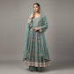 Sage Elegance | Dark Mint Embroidered Linen Dress with Chiffon Dupatta