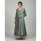Sage Elegance | Dark Mint Embroidered Linen Dress with Chiffon Dupatta