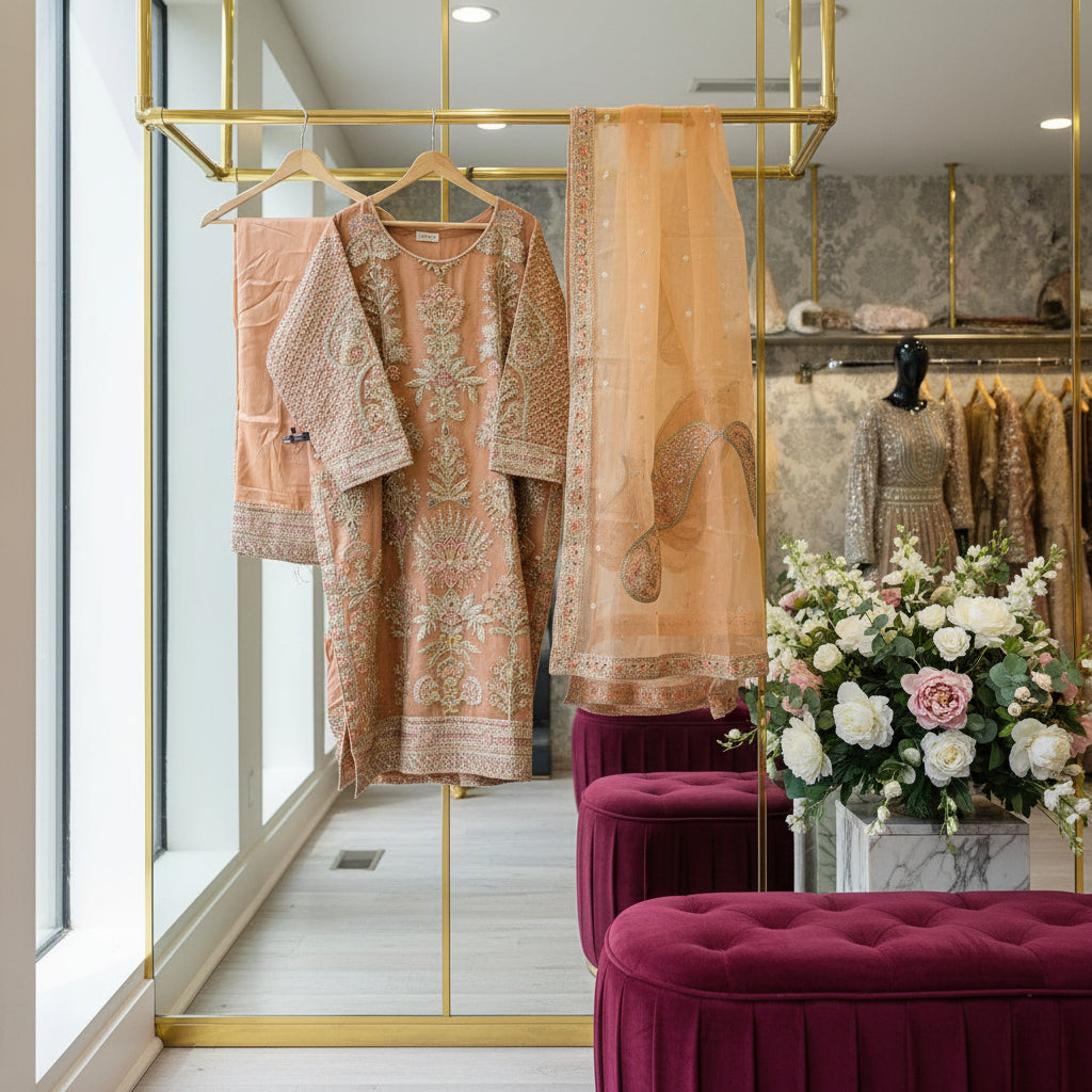 orange peach kameez with sharara