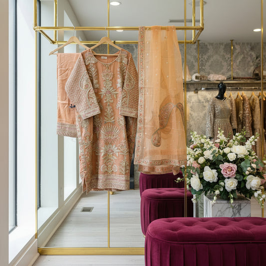 orange peach kameez with sharara