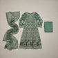 JZM Emerald Enchantment | Hand Embellished Long Dress with Embroidered Dupatta