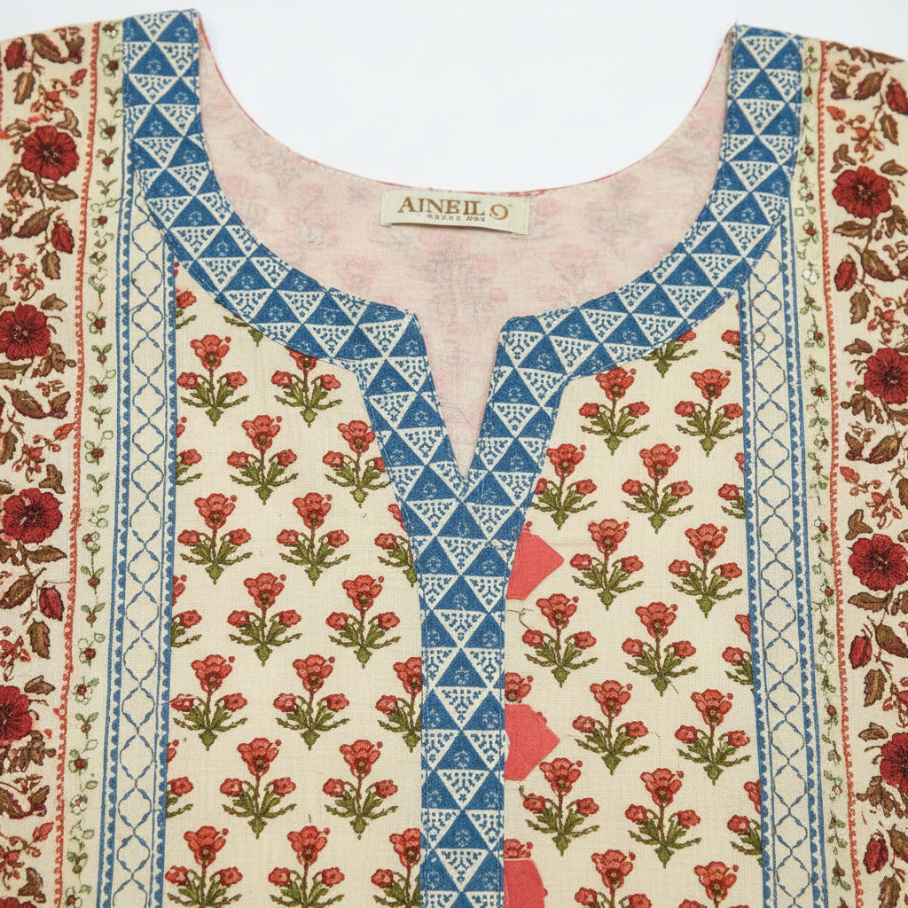 Zellbury Apricot Bloom | Orange & Cream Floral Linen Shalwar Kameez Set