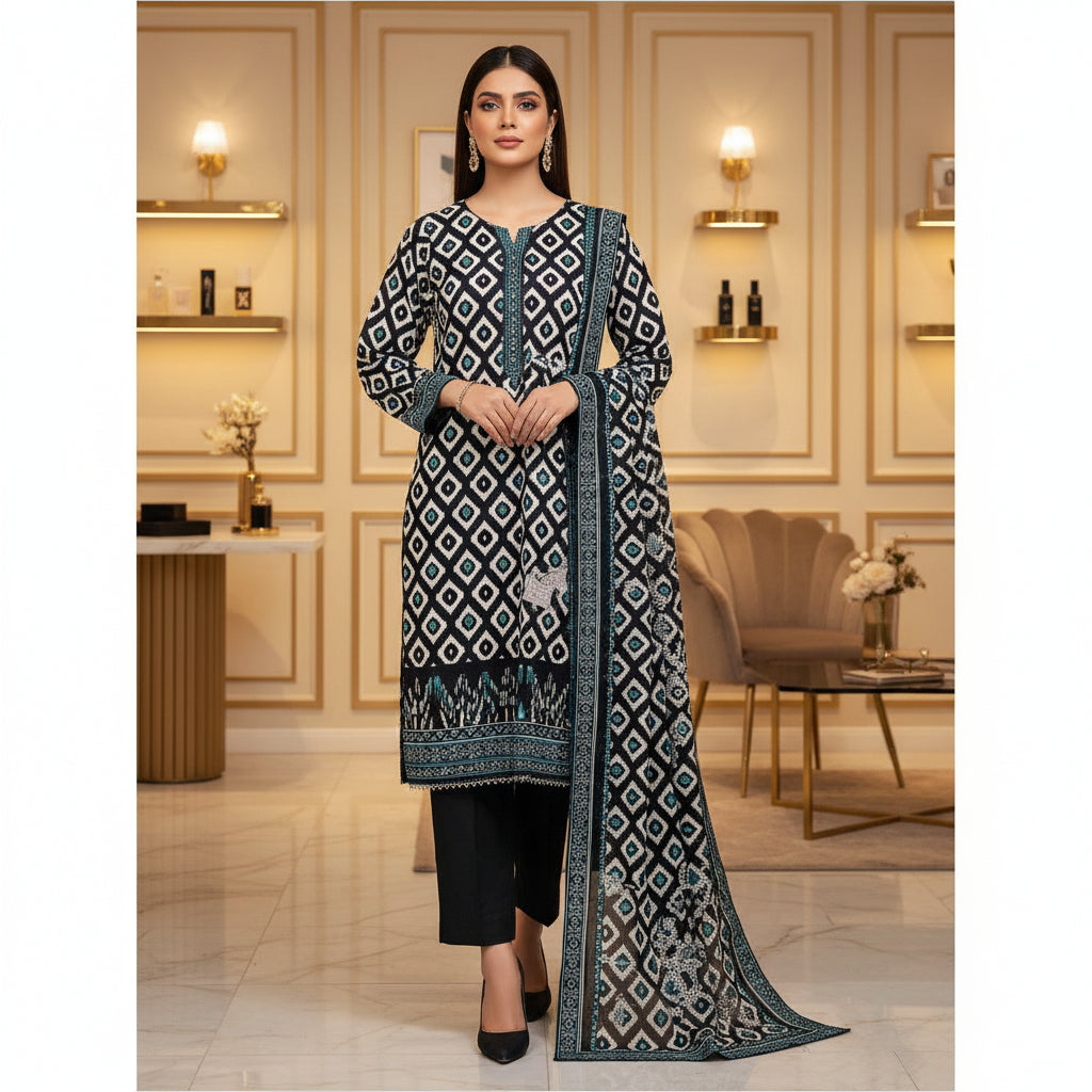 Zellbury Emerald Geometry | Black White & Green Diamond Print Linen Set